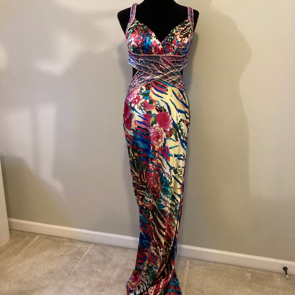 Cache Multicolor Patterned Dress With Beaded Desi… - image 1